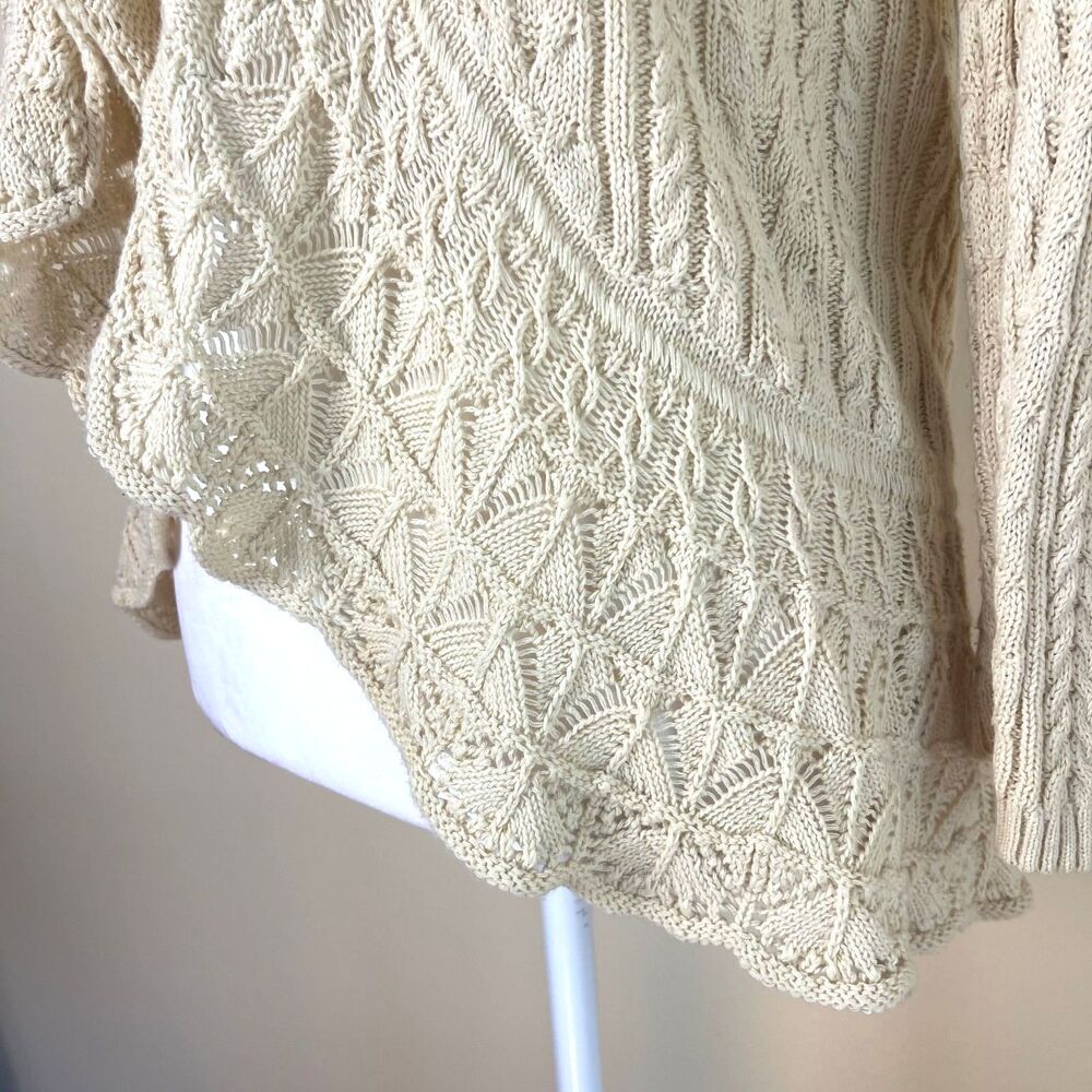 Ralph Lauren Ivory Cable Lace Knit Cardigan S Boho Cottagecore Romantic Sweater - Picture 9 of 16